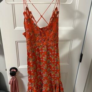 Orange Floral Lace Dress